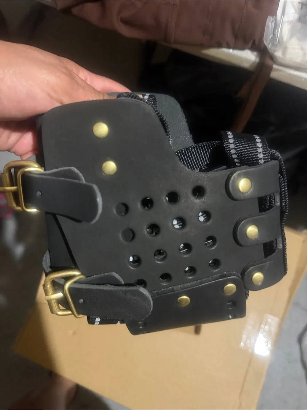 Adjustable Black Leather Dog Muzzle with Breathable Design size XL